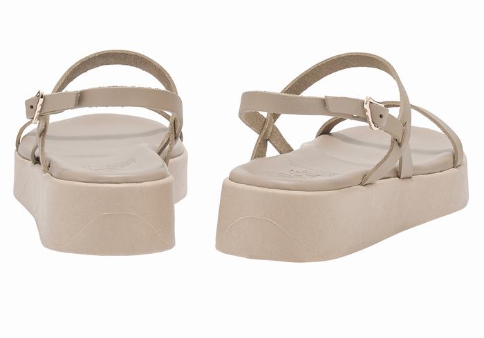 Ancient Greek Sandals Evriali Leather Plateau Sandalen Dames Grijs Bruin | YRJ2845TN