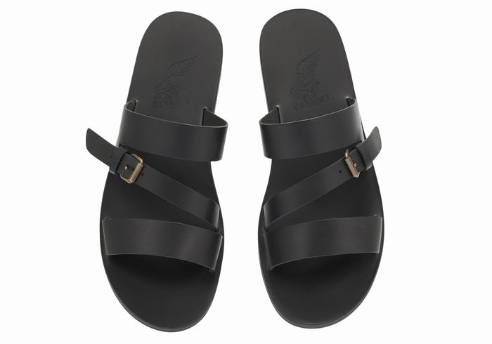 Ancient Greek Sandals Ifiklis Leather Schuifsandalen Heren Zwart | QGB74100MV