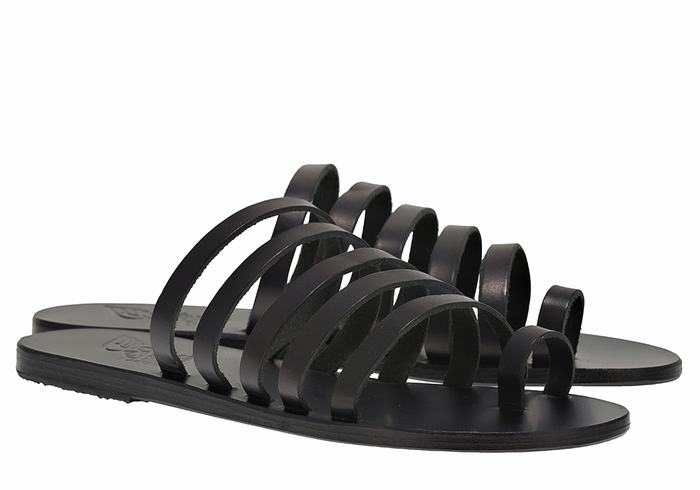 Ancient Greek Sandals Niki Leather Teenpaal Sandalen Dames Zwart | YJF3794DN